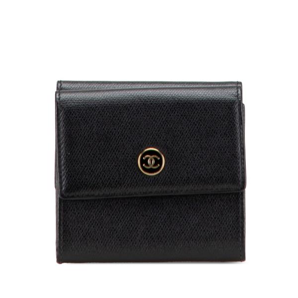 シャネル　CHANEL コンパクトウォレット　ブラック　黒　ココボタン CHANEL（シャネル） ココボタン 三つ折り財布 ブラック レザー