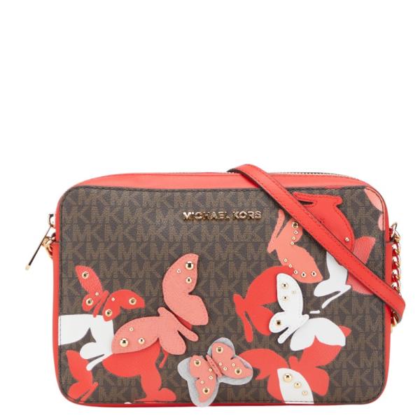 マイケルコース MKシグネチャー バタフライ 蝶 ショルダーバッグ ブラウン オレンジ PVC レザー レディース Michael Kors 【中古】 MICHAEL KORS（マイケルコース） MKシグネチャー バタフライ 蝶