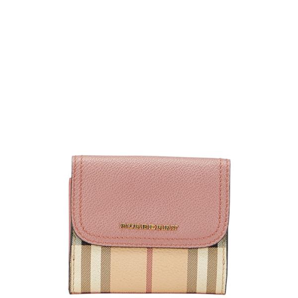 【BURBERRY】PVCレザー　ノバチェック　折財布　ピンク×ベージュ BURBERRY バーバリー ノバチェック 二つ折り財布 ベージュ