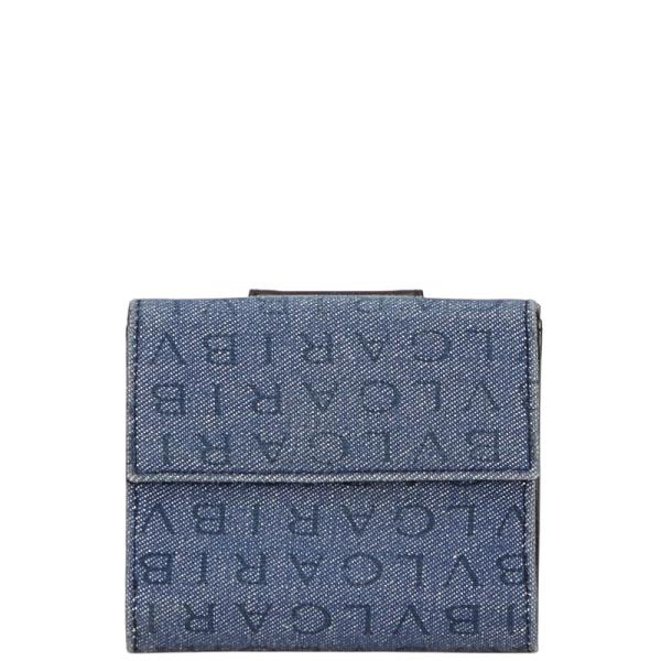 新品同様 ブルガリ ロゴマニア デニム/レザー ブラウン 二つ折り財布 茶 0915【中古】BVLGARI ginzaparis2_1-0226107
