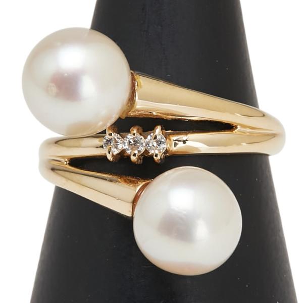 K18YG イエローゴールド アコヤパール7.7mm ダイヤ0.04ct リング 指輪