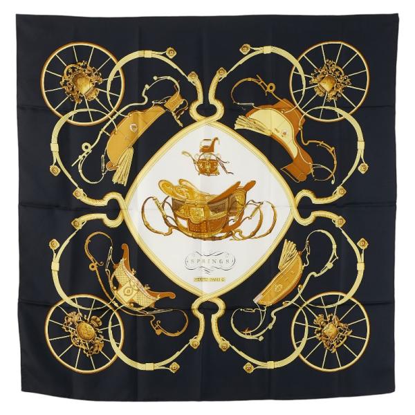 【未使用】 HERMES エルメス スカーフ カレ90 SPRINGS 馬車 HERMES エルメス カレ90 SPRINGS スプリングス 馬車柄 スカーフ