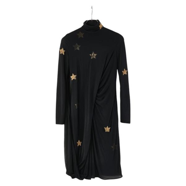 バーバリー 星 スター フリンジ ドレス ワンピース ブラック ゴールド レーヨン シルク レディース BURBERRY 【中古】 BURBERRY（バーバリー） 星 スター フリンジ ドレス ワンピース