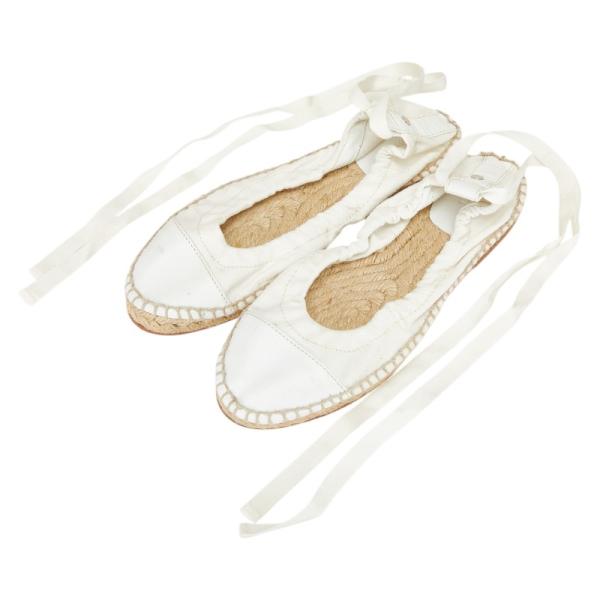 エルメス スリッポン エスパドリーユ サイズ:37 ホワイト キャンバス レザー レディース HERMES 【中古】 HERMES（エルメス） スリッポン エスパドリーユ サイズ:37 ホワイト