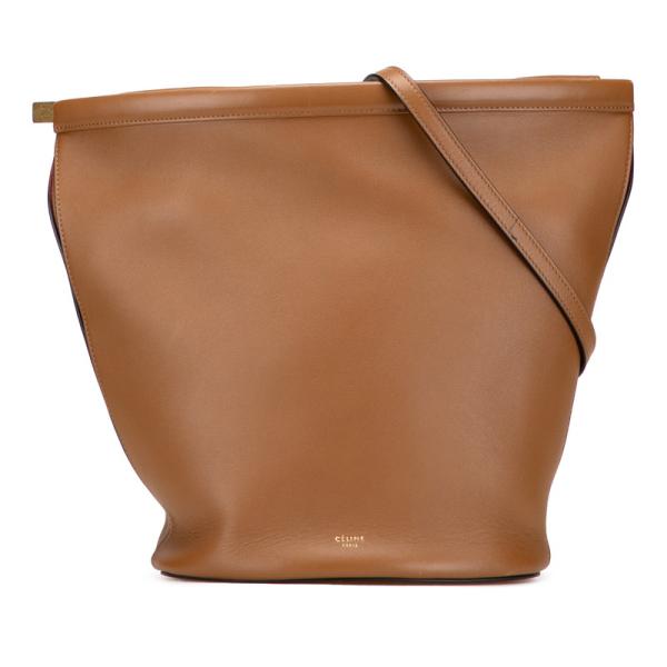 セリーヌ ロゴ クラスプバケット ショルダーバッグ レザー レディース CELINE 【1-0231294】 CELINE（セリーヌ） ロゴ クラスプバケット ショルダーバッグ ブラウン