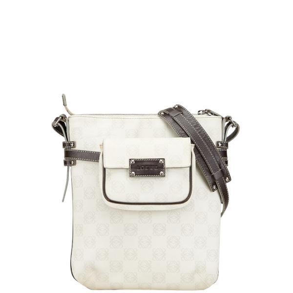 LOEWEロエベ ロゴグラムバッグ 白 ホワイト×茶 ブラウン PVC×レザー ginzaparis2_1-0231647