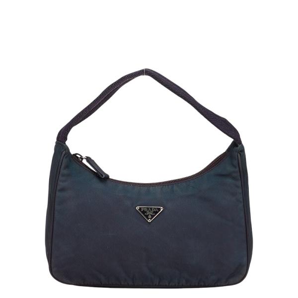 【美品】プラダ ハンドバッグ ブラック ナイロン 三角ロゴ レディース PRADA（プラダ） 三角ロゴプレート ハンドバッグ ネイビー ナイロン