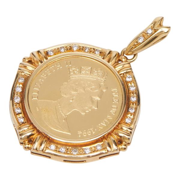 美品‼️K24&K18コイントップ ペンダントトップ❤️エリザベス2世　キャット K24 ゴールド K18YG イエローゴールド ダイヤ0.22ct エリザベス2世