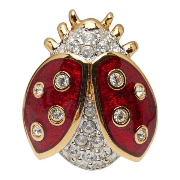 スワロフスキー てんとう虫 ラインストーン ブローチ ゴールド レッド メッキ レディース SWAROVSKI 【中古】 SWAROVSKI（スワロフスキー） てんとう虫 ラインストーン ブローチ