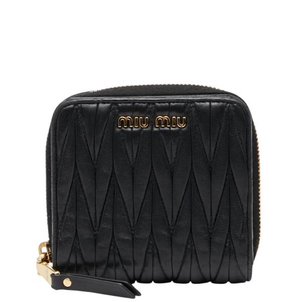 miu miu（ミュウミュウ） マテラッセ 二つ折り財布 ブラック レザー
