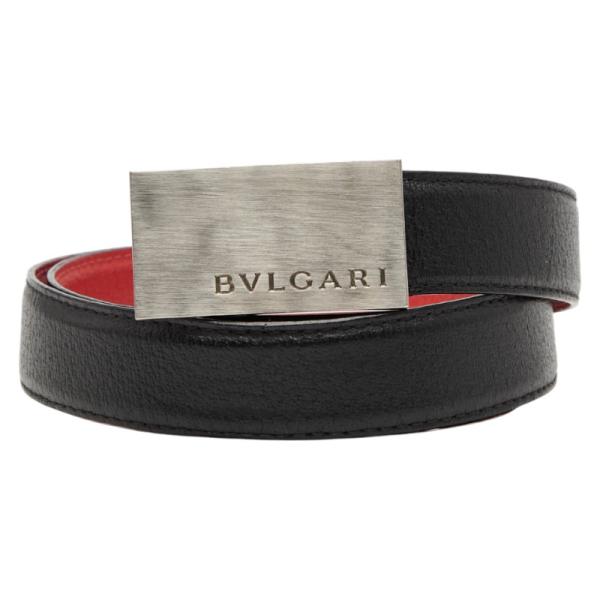 ブルガリ ベルト スクエア カーフ レザー 黒 シルバー金具 110/44 BVLGARI（ブルガリ） ベルト サイズ：110 44 ブラック レッド レザー