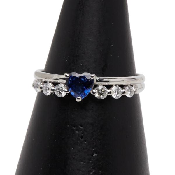 PT900 サファイア 0.79 ダイヤモンド 0.21 リング 指輪 Pt900 プラチナ サファイア0.41ct ダイヤ0.21ct ハートモチーフ リング