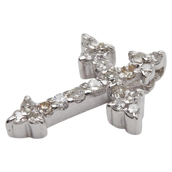 K14WG ホワイトゴールド ダイヤ0.13ct クロス 十字架 ペンダントトップ