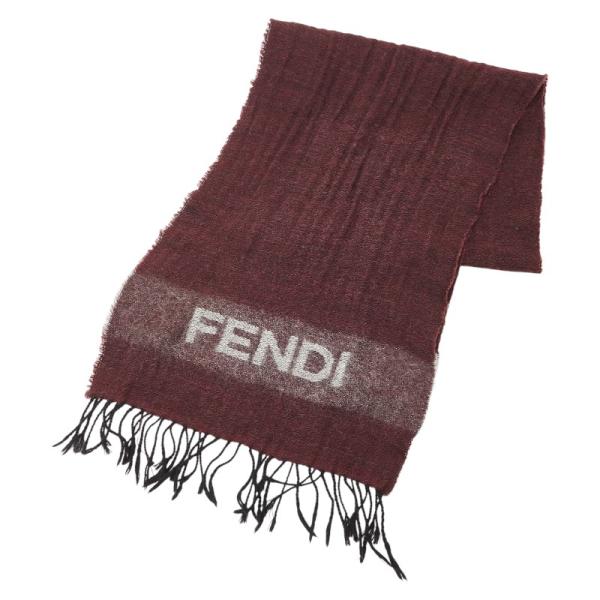 フェンディ ロゴ マフラー ワインレッド ブラック ウール レディース FENDI 【中古】 FENDI（フェンディ） ロゴ マフラー ワインレッド ブラック ウール