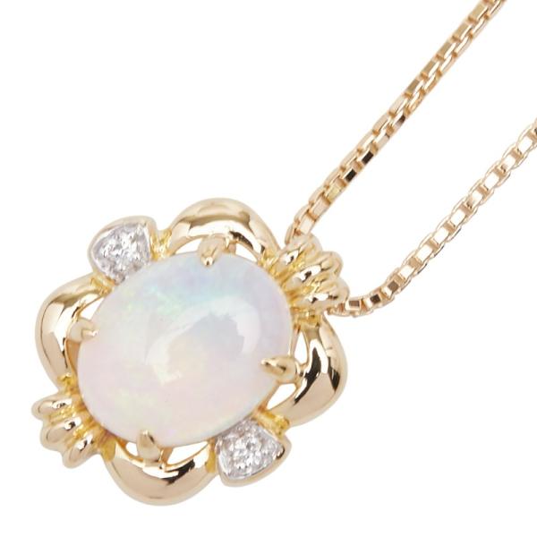 K18YG イエローゴールド オパール1.46ct ダイヤ ペンダントネックレス