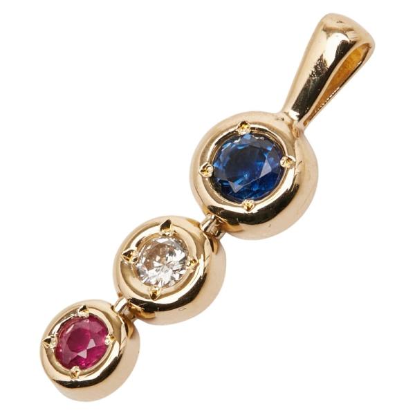K18YG イエローゴールド ダイヤ0.09ct サファイア0.24ct ルビー0.11ct ペンダントトップ レディース 中古 K18YG イエローゴールド ダイヤ0.09ct サファイア0.24ct ルビー0.11ct