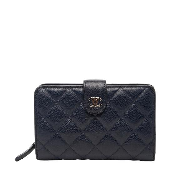 CHANEL（シャネル） マトラッセ ココマーク 二つ折り財布 ネイビー