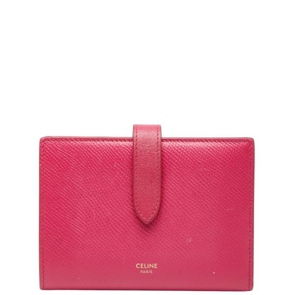 CELINE ピンク 二つ折り財布 保存袋付き CELINE（セリーヌ） ストラップウォレット 二つ折り財布 ピンク レザー