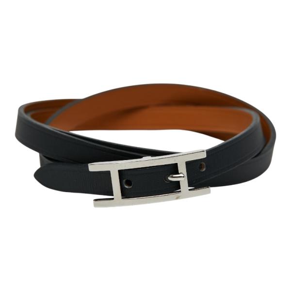 エルメス レザーブレスレット アピ 3 ロング ブラック シルバー金具 HERMES（エルメス） アピ3 ロング ブレスレット ブラック シルバー