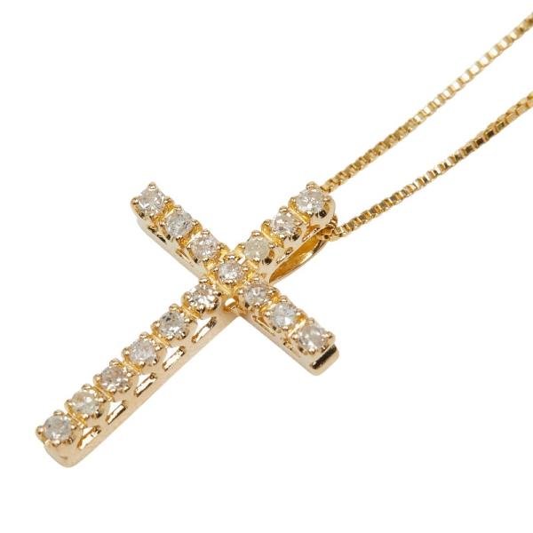 K18YG イエローゴールド ダイヤ0.20ct クロスモチーフ ネックレス