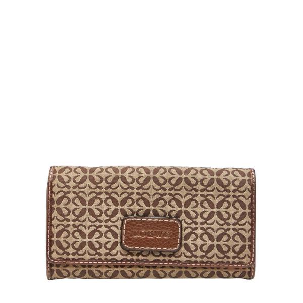 LOEWE（ロエベ） アナグラム 長財布 ブラウン キャンバス レザー