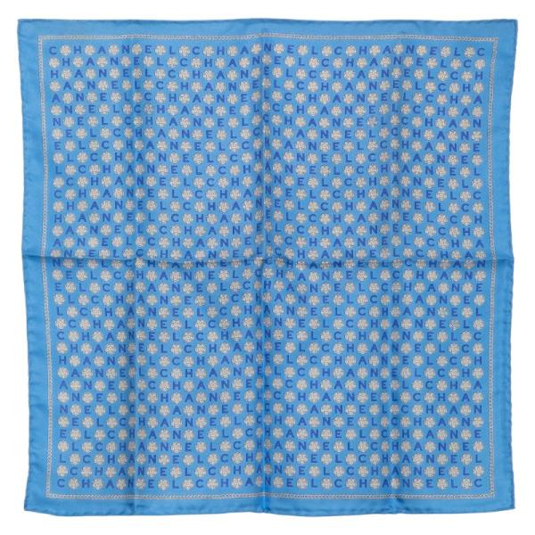 CHANEL（シャネル） ロゴ ハンカチ スカーフ ブルー ホワイト シルク