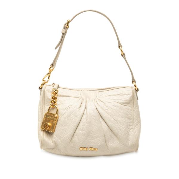 希少‼️miu miu ベージュ ギャザー ハンドバッグ 中古・古着通販】MIU MIU (ミュウミュウ) ギャザーハンドバッグ