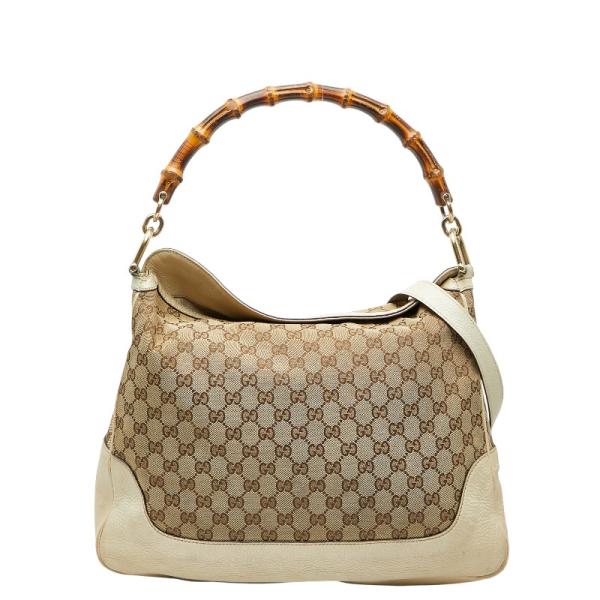 グッチ GGキャンバス バンブー ハンドバッグ ショルダーバッグ 2WAY 282315 ブラウン アイボリー キャンバス レザー GUCCI 【中古】 GUCCI（グッチ） GGキャンバス バンブー ハンドバッグ ショルダー