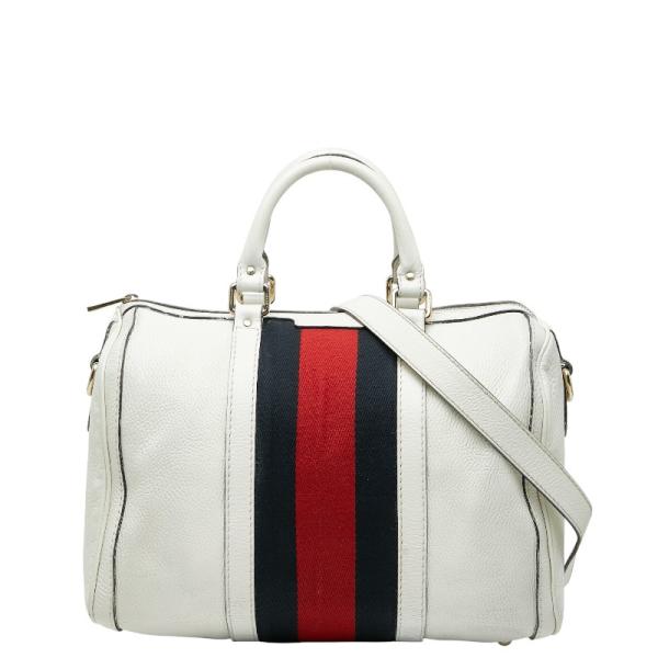 グッチ シェリーライン ミニボストンバッグ ショルダーバッグ 2WAY 247205 ベージュ レッド キャンバス レザー レディース GUCCI 【中古】 GUCCI（グッチ） シェリーライン ミニボストンバッグ ショルダーバッグ