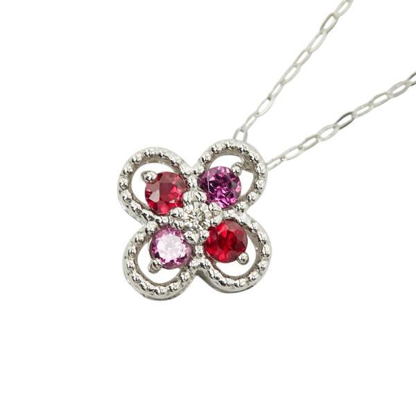 Pt950 プラチナ ネックレス Pt950 プラチナ Pt900 ダイヤ0.03ct ルビー0.20ct サファイア0.18ct
