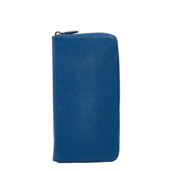 PRADA（プラダ） ラウンドファスナー 長財布 ブルー サフィアーノ