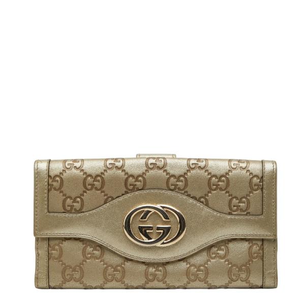【美品】GUCCI 長財布　フラップ　インターロッキング　ゴールド GUCCI（グッチ） インターロッキングG 長財布 282426 ゴールド レザー
