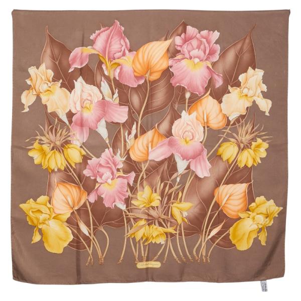 サルヴァトーレフェラガモ フラワー 花柄 スカーフ ブラウン マルチ