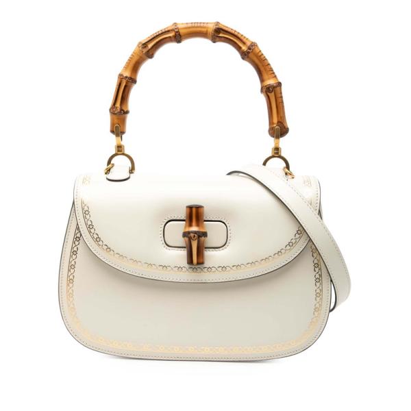 GUCCI バンブー 2way ショルダーバッグ ハンドバッグ レザー ホワイト 