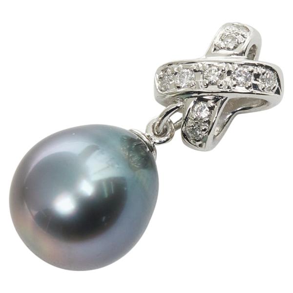 Pt900 プラチナ 黒蝶真珠約11.3×10.1mm ダイヤ0.11ct ペンダント