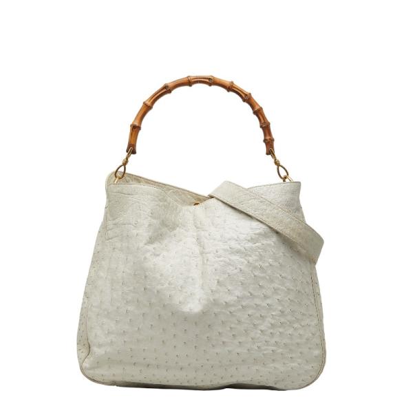 本物 グッチ GUCCI バンブー 2WAY ショルダーバッグ ハンドバッグ ポシェット レザー アイボリー Bamboo バッグ 中古・ GUCCI（グッチ） バンブー 2WAYバッグ ショルダーバッグ ハンドバッグ