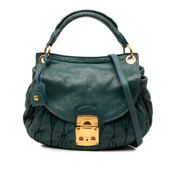 miu miu グリーンレザー ハンドバッグ miu miu（ミュウミュウ） マテラッセ ハンドバッグ ショルダーバッグ
