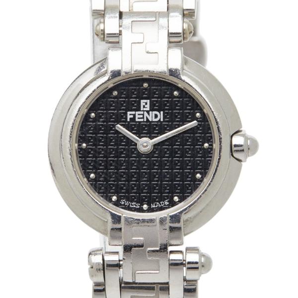 【稼働】　フェンディ　ズッカ柄文字盤　ウォッチ　クオーツ　クロコ型押し純正ベルト FENDI（フェンディ） 腕時計 クオーツ ブラック文字盤 ステンレス