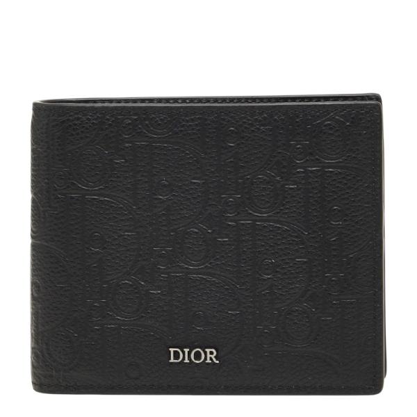 ディオール ロゴ 二つ折り財布 ブラック レザー メンズ Dior 【中古