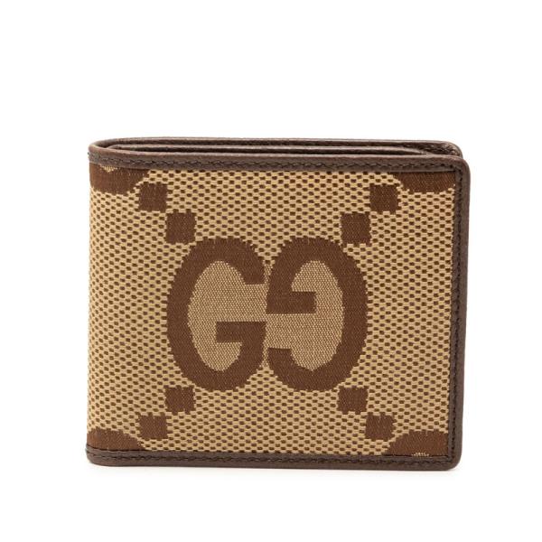 美品 グッチ ジャンボGG 二つ折り財布 699308 キャンバス レディース GUCCI 【1-0265563】 GUCCI（グッチ） ジャンボGG 二つ折り財布 699308 ブラウン ベージュ
