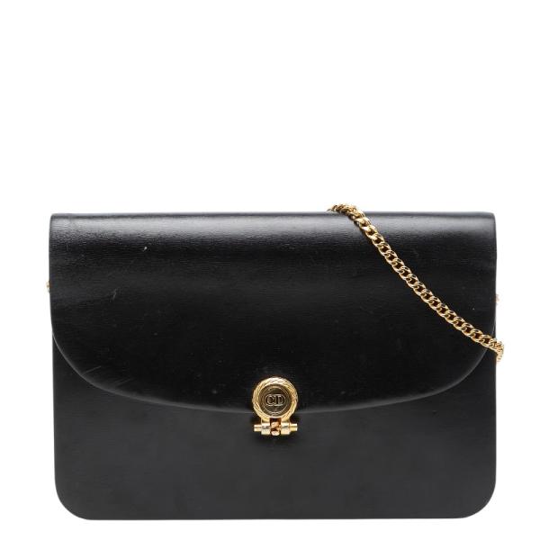 ディオール ヴィンテージ CDロゴ ショルダーバッグ レザー レディース Dior 【1-0266100】 ディオール ヴィンテージ CDロゴ ショルダーバッグ ブラック ゴールド
