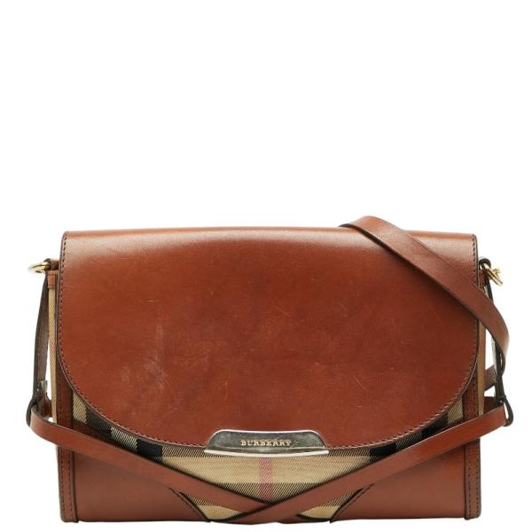 バーバリー ノバチェック 斜め掛け ショルダーバッグ ベージュ ブラウン キャンバス レザー レディース BURBERRY 【中古】