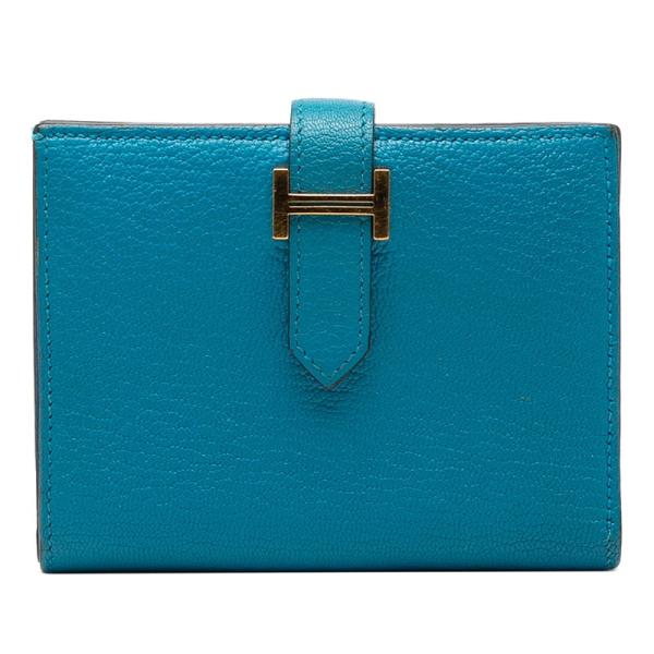 HERMES（エルメス） ベアンコンパクト 二つ折り財布 W刻印 ブルー系