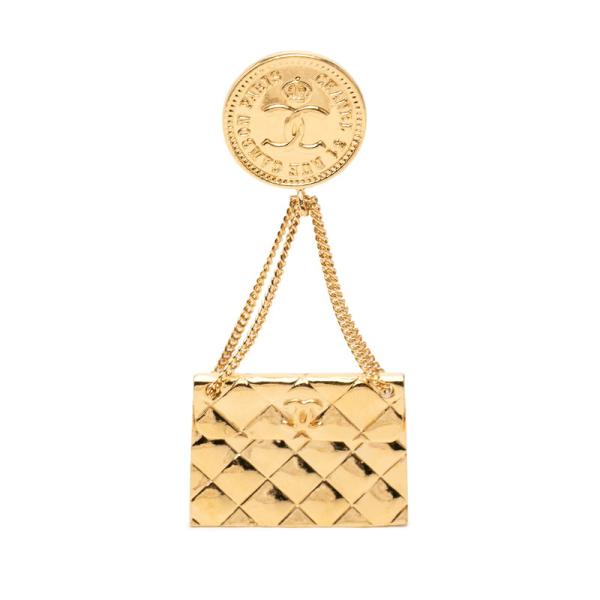 美品✨CHANEL シャネル　ブローチ　ココマーク　バッグ　マトラッセ　ゴールド CHANEL（シャネル） ココマーク マトラッセ バッグモチーフ ブローチ