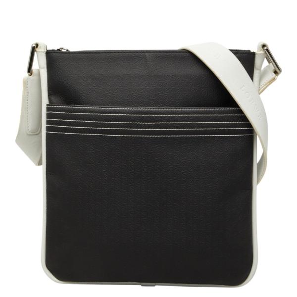 ロエベ リピート アナグラム 斜め掛け ショルダーバッグ ブラック ホワイト レザー PVC レディース LOEWE 【中古】