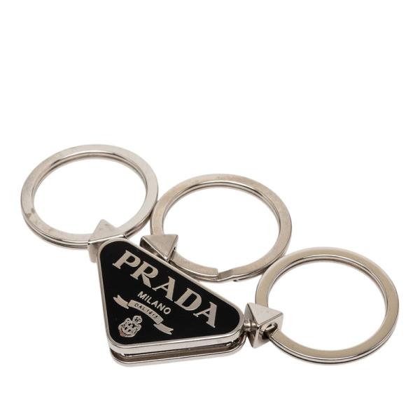 PRADA（プラダ） 三角ロゴプレート キーホルダー シルバー ブラック