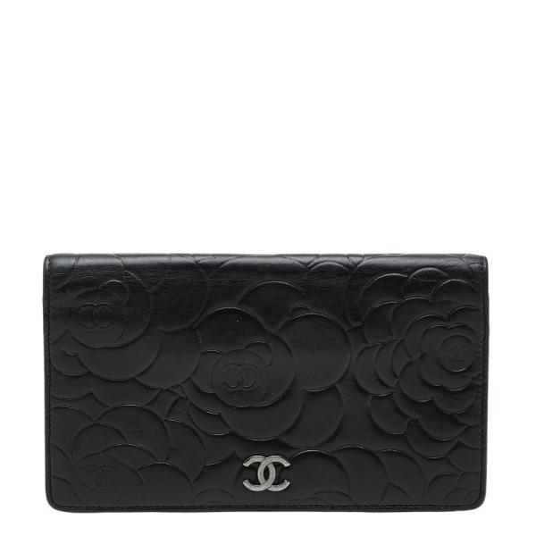 CHANEL（シャネル） ココマーク カメリア 長財布 ブラック ラムスキン