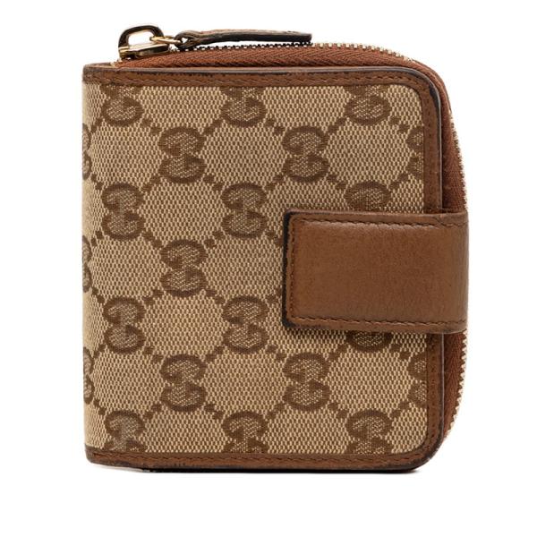 ♥️極美品ほぼ未使用♥️グッチ 二つ折り財布 小銭入れGGキャンバス346056 GUCCI（グッチ） GGキャンバス 二つ折り財布 346056 ベージュ ブラウン