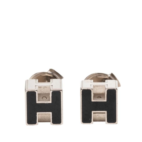 HERMES カージュド アッシュH CAGE'D H ピアス 片耳 ブラック HERMES（エルメス） カージュドアッシュ Hキューブ スタッドピアス