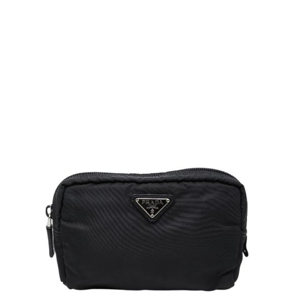 PRADA（プラダ） 三角ロゴプレート ポーチ ブラック ナイロン レザー 